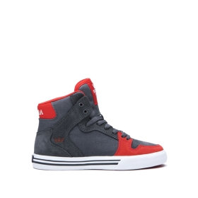 Supra Kids VAIDER High Top Shoes Dk Grey/Risk Red/white | US-13013